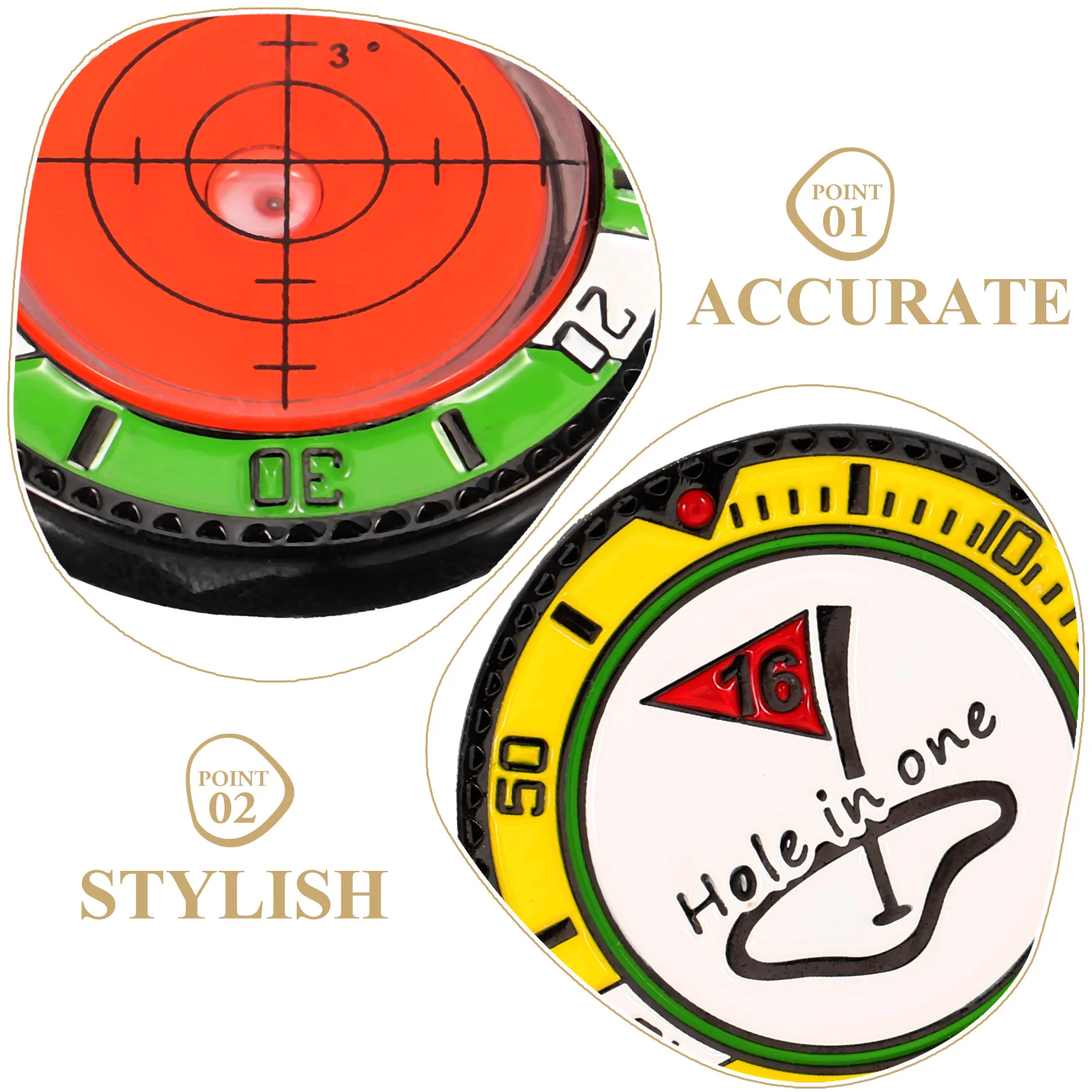 Golf Hat Clip Ball Marker Double-sided Watch Outer Frame Scale Level Meter Green Position Accessories (orange/green)