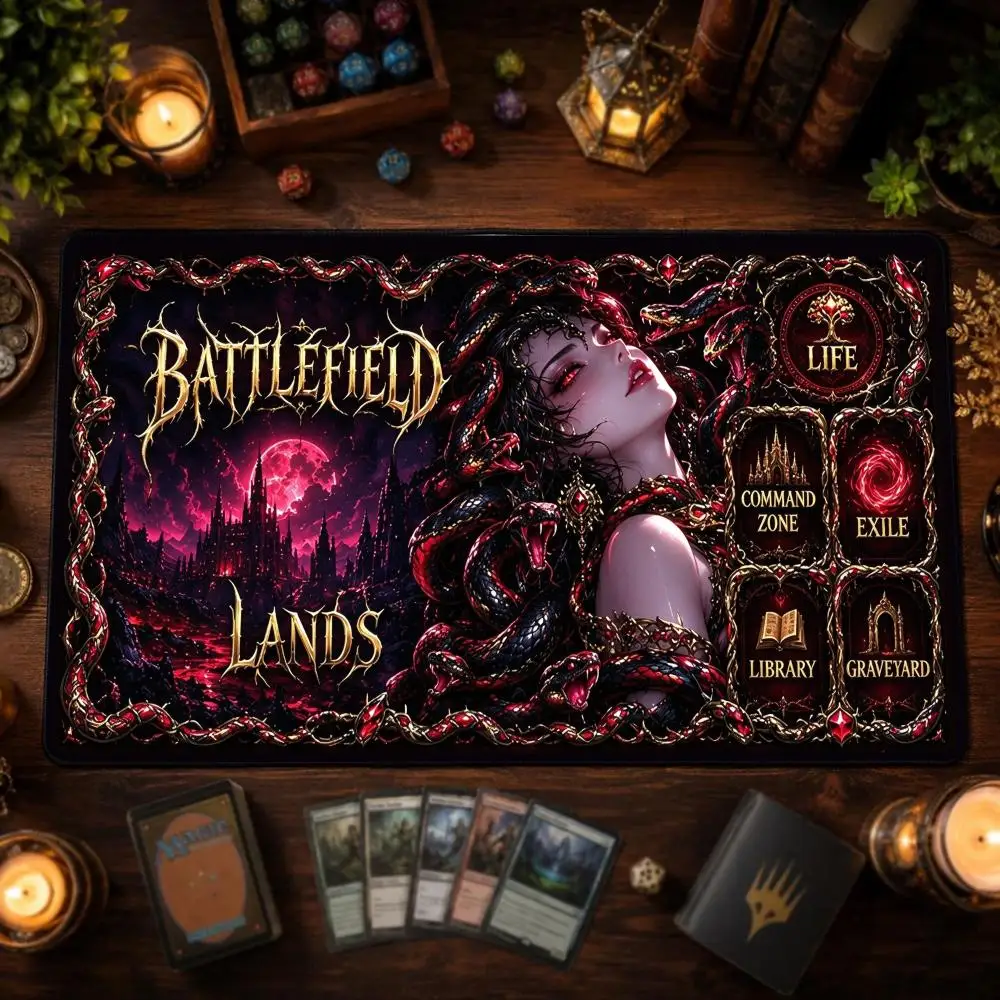 Mystic Green Witch TCG Playmat Large Game Desk Mat Non Slip Rubber Stitched Edge Card Play Pad for Tabletop Gaming Gamer Desktop