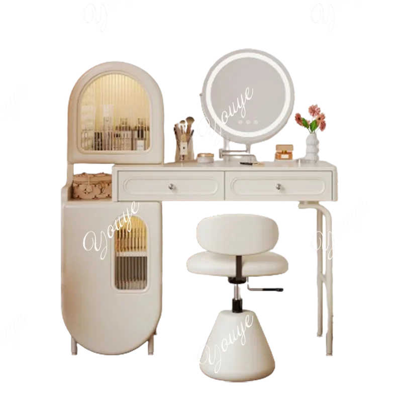 J White Chair Lights Vanity Table Storage Mirror Set Cabinet Bedroom Dressers Makeup Drawers Coiffeuse De Chambre Furniture Home