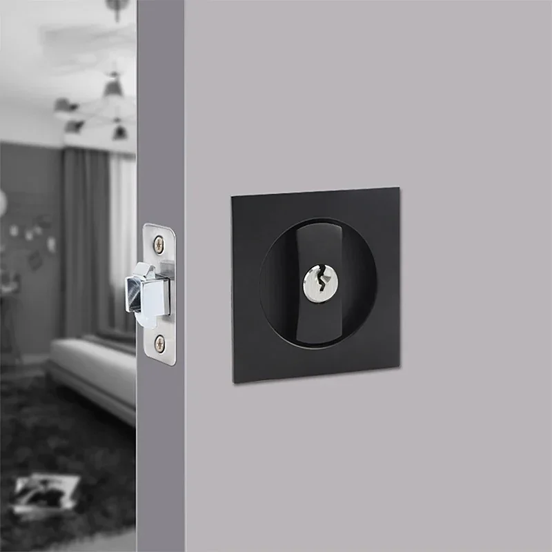 

Invisible Sliding Door Locks with Key Square Barn Door Lock Latch Recessed 2 Sided door lock set for Kitchen Balcony Bathroom