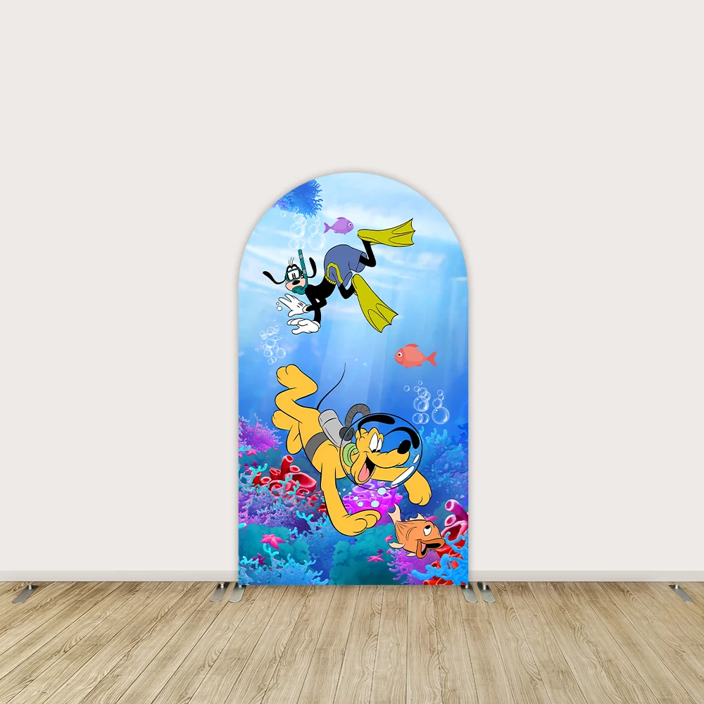 Fundo quadrado subaquático para crianças, Decoração de aniversário, Desenhos animados, Minnie, Mickey, Capa do arco, Pano de fundo, Parede, Banner de mesa