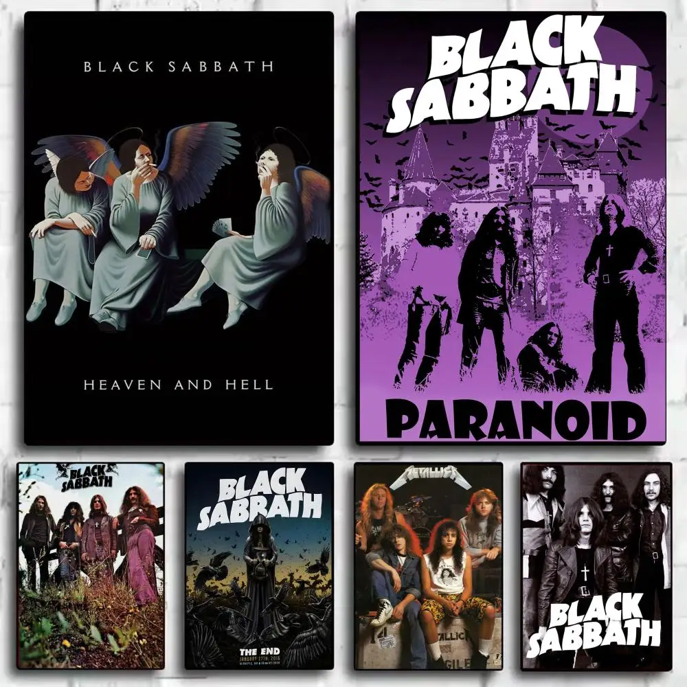 Black S-Sabbath Band Poster Stickers Mural Painting Self-Adhesive Wall Decals for Bedroom Living Room Home HD Decor Gift