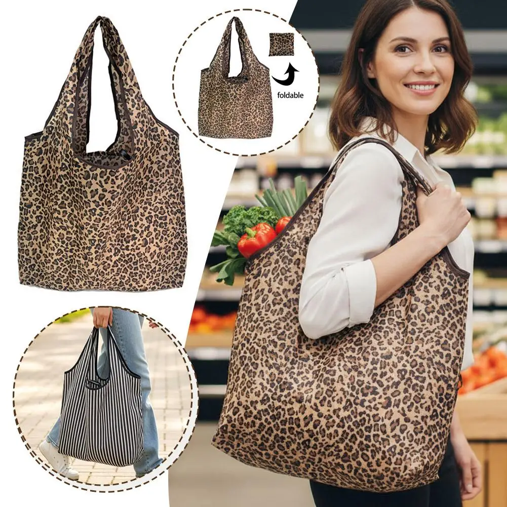

Large Capacity Eco-Friendly Folding Shopping Bag，Reusable Women’s Tote Leopard Print Shopping Bag for Daily Use & Travel