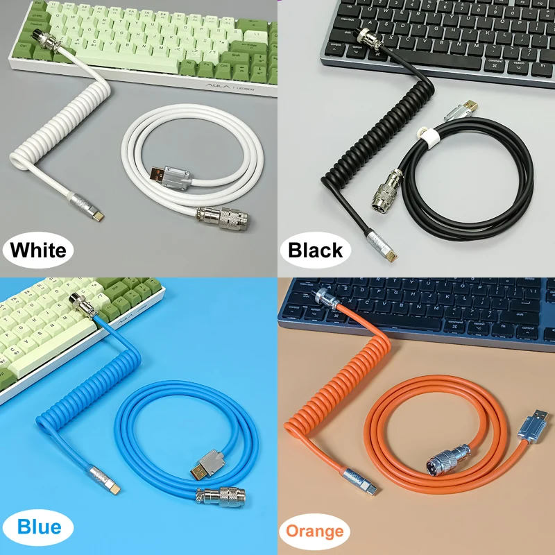 

1.8M PU 6.0 Mechanical Keyboard GX16 RGB Color light Wire Type C USB Custom Gaming Coiled Charging Cable