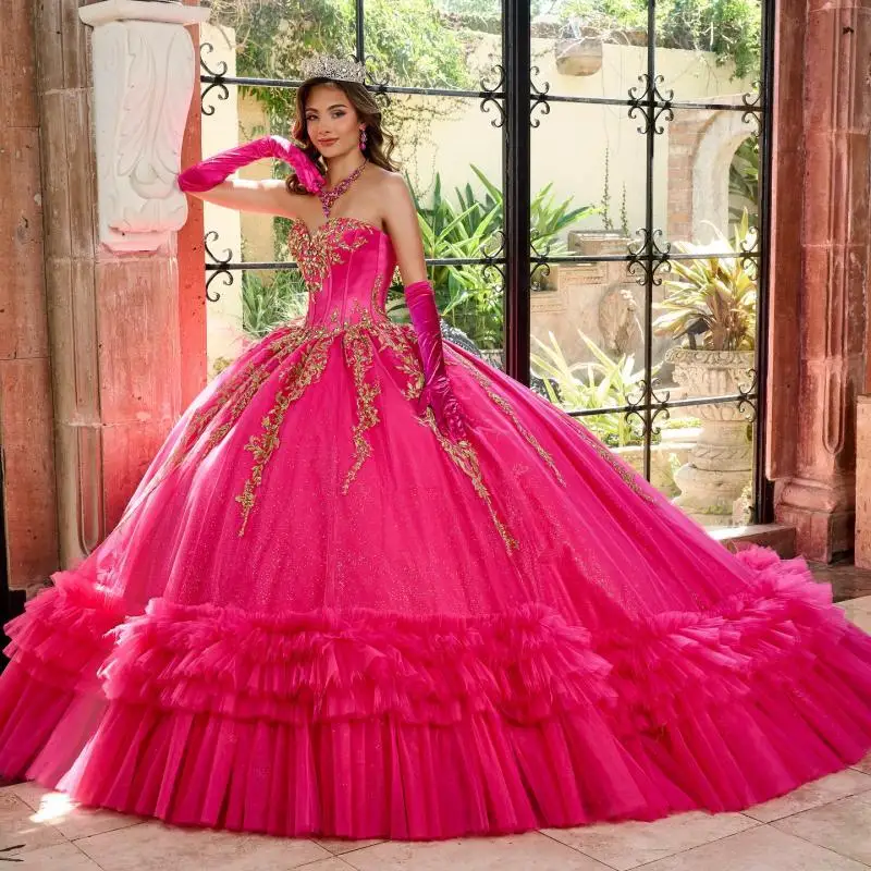 

Customized Rose Red V-neck Wrap the chest Quinceanera Dress sequin applique Lace Tull vestidos de 15 Quinceanera ﻿