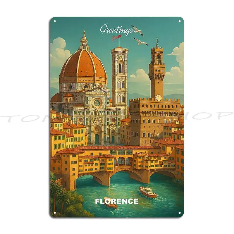 Florence Italy Modern Colorful City View Metal Signs Design Pub Wall Plaque Design Decoration Customize Tin Sign Poster
