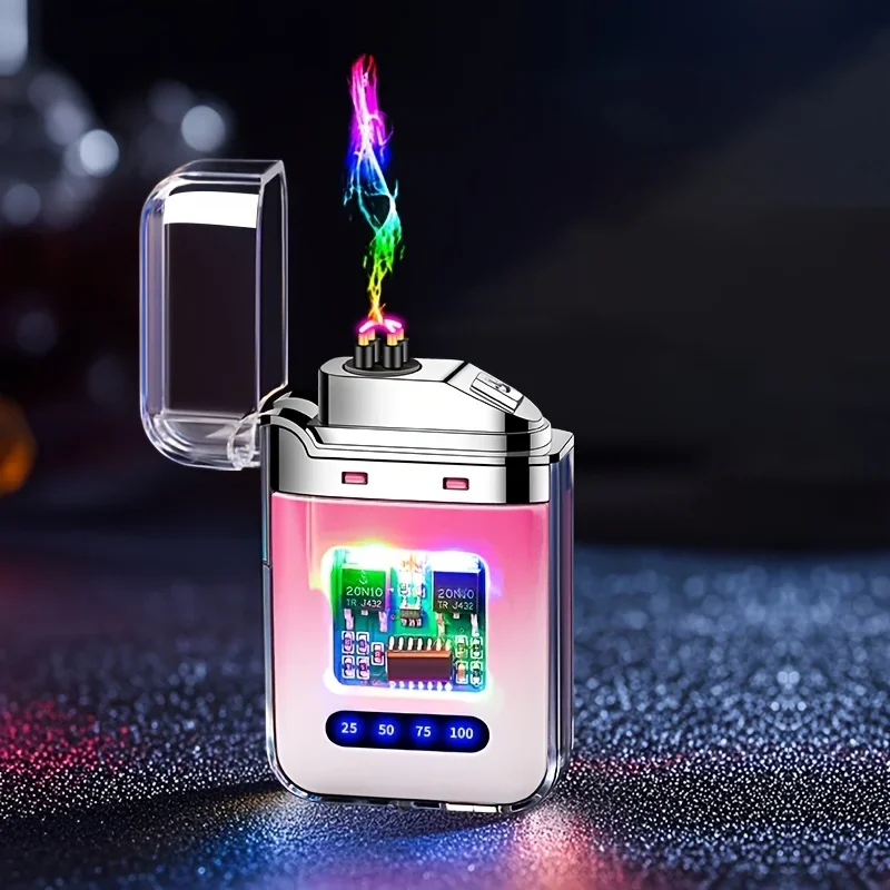 USB Rechargeable Dual Arc Lighter - Colorful Windproof Electronic Igniter for Outdoor, Indoor, Camping, BBQ & Candles