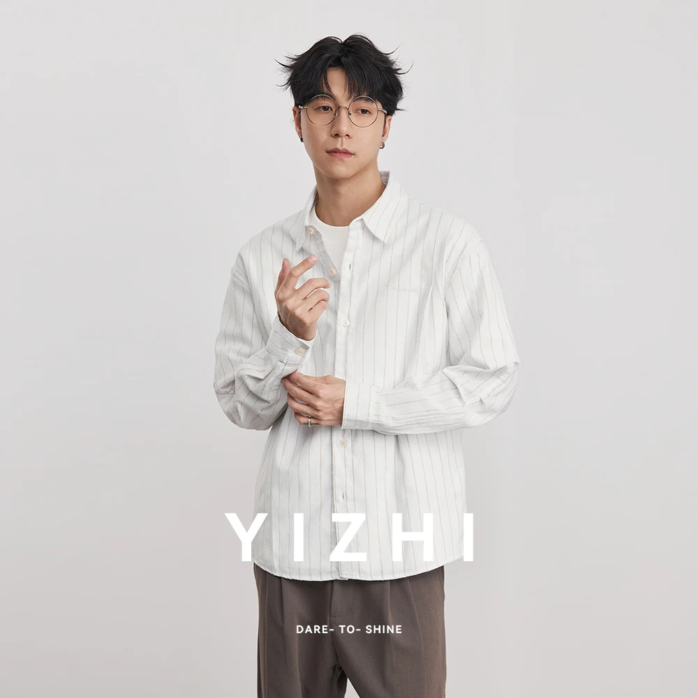 Fashion Striped Lapel Long-sleeved Shirt For Men Spring And Autumn 2026 New Minimalist Versatile High-End Trendy Tops