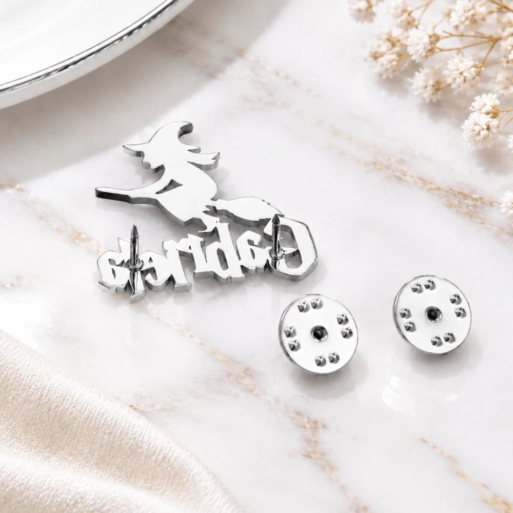 Custom Name Wizard Brooch For Men Women Halloween Style Personalized Nameplate Bandge Pins Stainless Steel Jewelry For Halloween