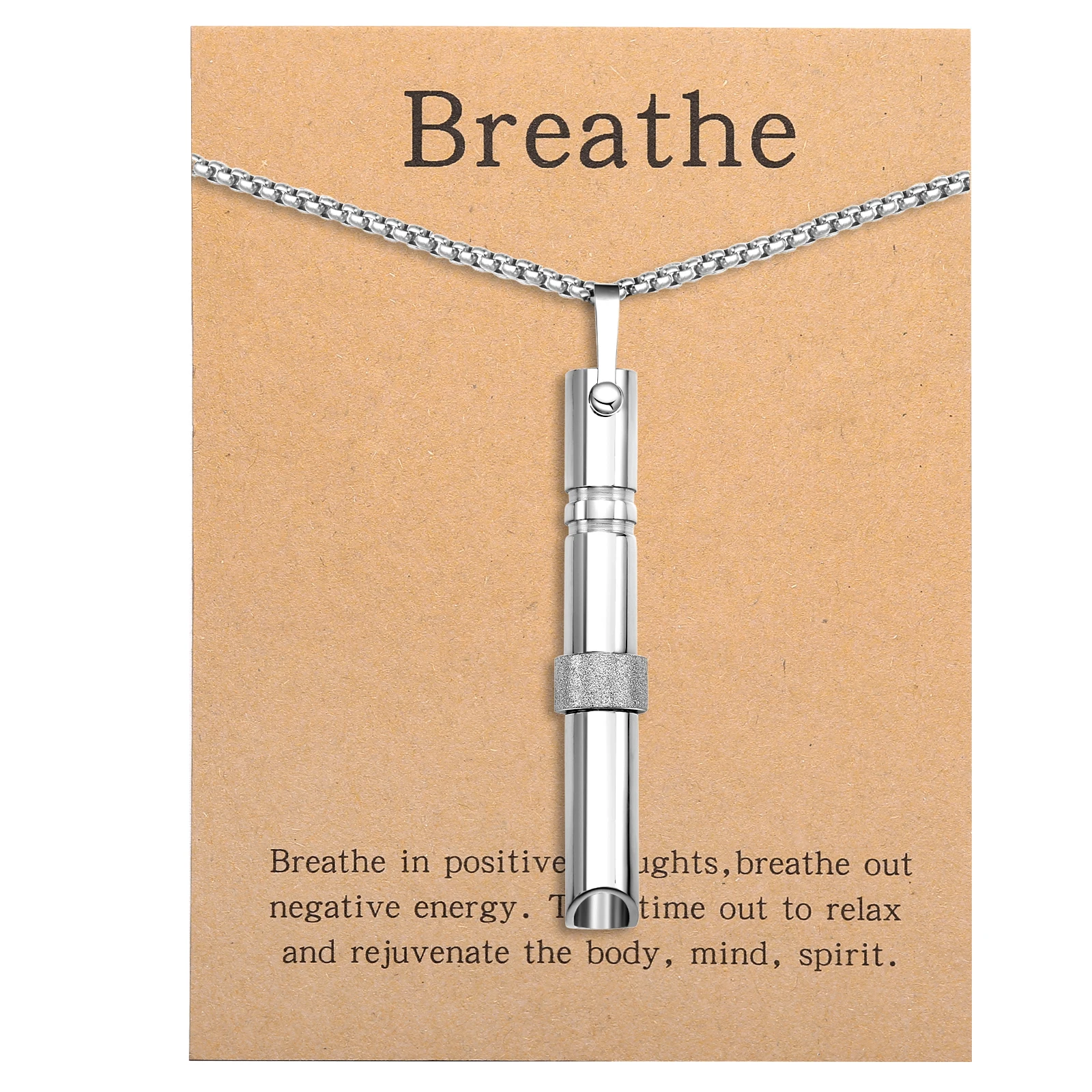 Anxiety Breathe Necklace Stainless Steel Mindfulness Breathing Necklace Stress Relief Pendant for Women Men