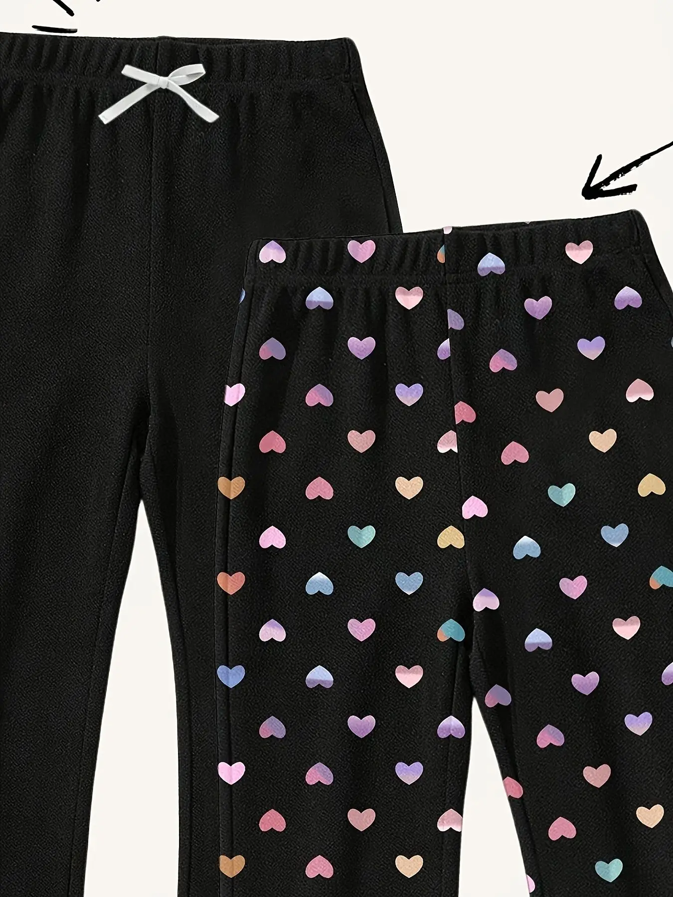 Set mit 2 Paar lässigen Schlaghosen für junge Mädchen – Bunter Herz-Print (Frühling/Herbst) – Detail 5