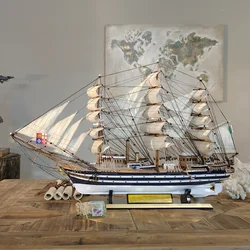 Vespucci Large Sailboat Model Wooden Boat Ornament Smooth Sailing Wooden Simulation Craft Boat Decoration Gift