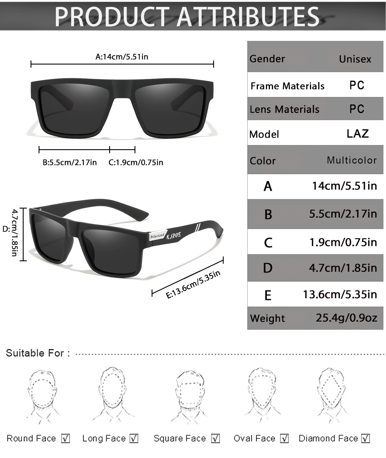 KAROS Mode Polarisierte Sonnenbrille für Männer und Frauen Luxus Fahren Angeln Reisen Vintage Quadratische Sonnenbrille für Herren UV400 Eyewear – Detail 2