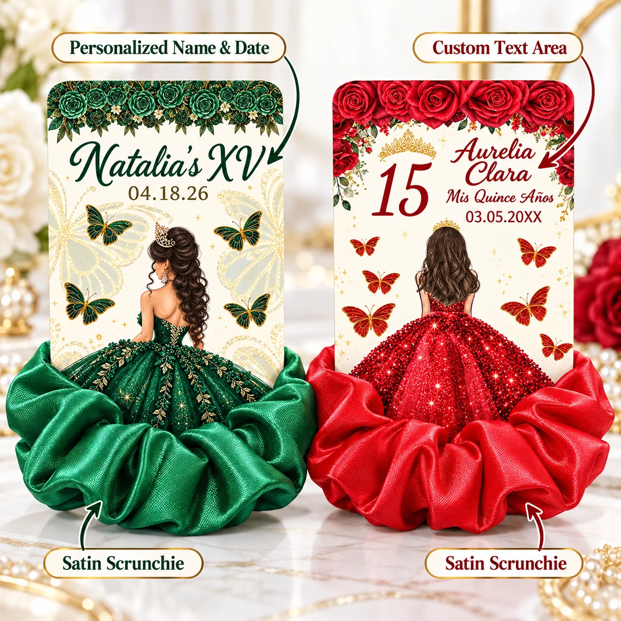 Birthday Party Gift Card and Hair Tie Set for Ages 15/16/18, (Card + Hair Tie) with Exquisite Bow and Skirt Design, Full of Youthful Charm, Adding a Surprise and a Sense of Ceremony to Special Birthday Moments, Suitabl