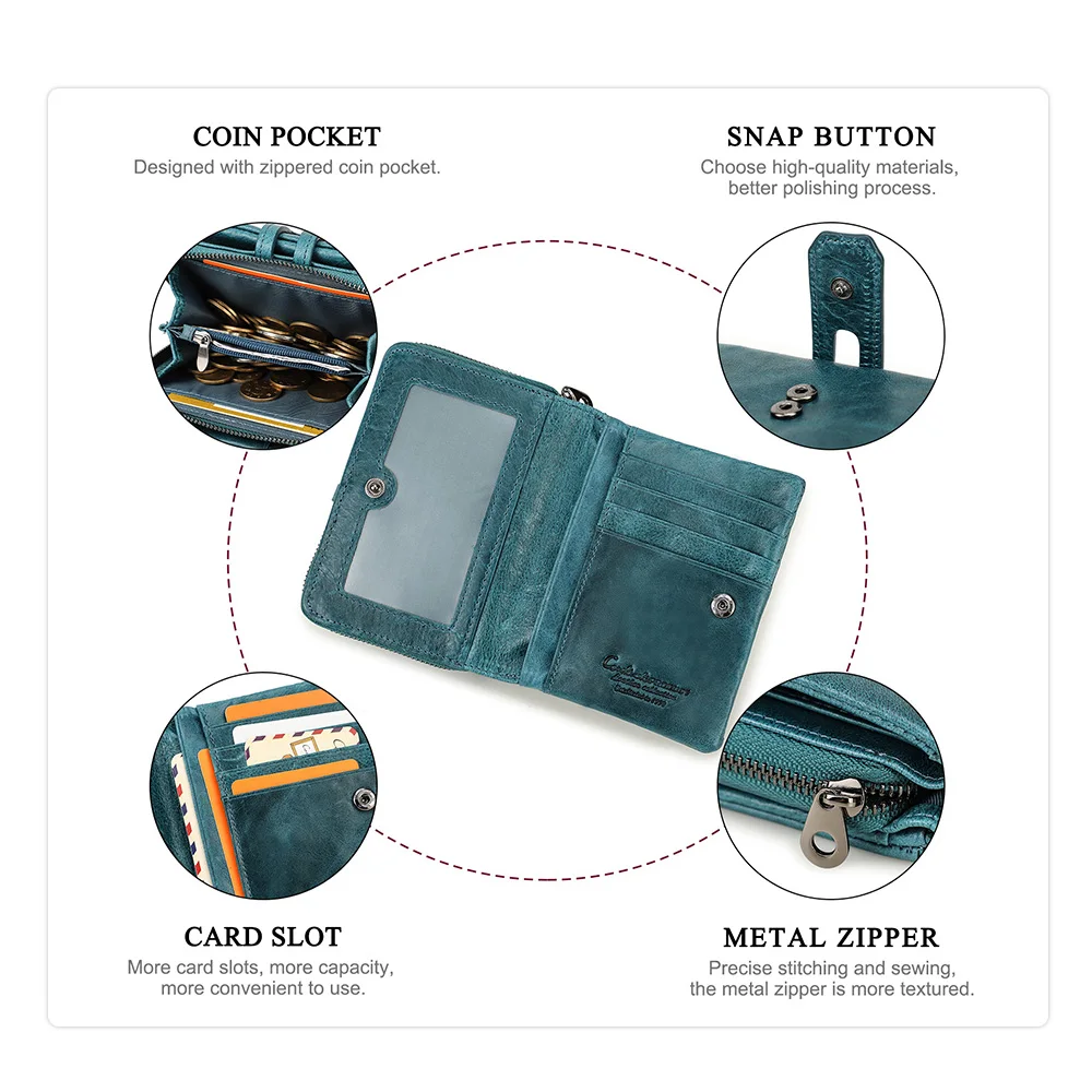 Dompet Berkualitas MAGIC TALE Dompet Pendek Kulit Asli Ritsleting Wanita Dompet Koin Wanita Dompet Kancing Pengait dengan Tempat Kartu Kredit