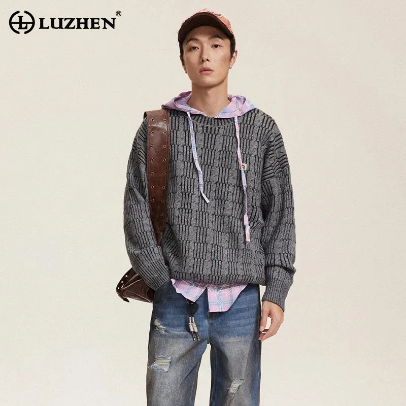 

LUZHEN High-density Knitted Embroidered Sweater American Original Designer Vintage Casual Trendy Thermal Tops Winter Male LZ6457