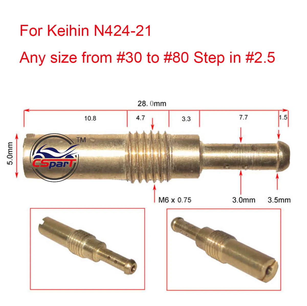 28mm M6x0.75 #30 to #80 Pilot Slow Jet For Keihin  N424-21 carburetor PE CVK FCR PWK PWM PJ CBR CR