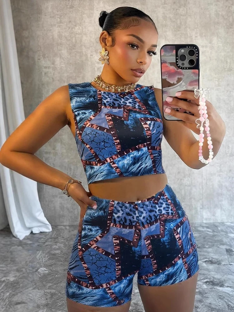 

Weird Puss, комплект из 2 предметов с цветным принтом, женские повседневные топы на бретелях с круглым вырезом + узкие шорты, одинаковые сексуальные спортивные спортивные костюмы для занятий спортом