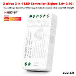 Miboxer LC2-ZR Zigbee 3.0 + 2.4GHzRF 2 fili 2 in1 luminosità regolabile singolo colore/doppio bianco CCT Controller Dimmer per striscia Led