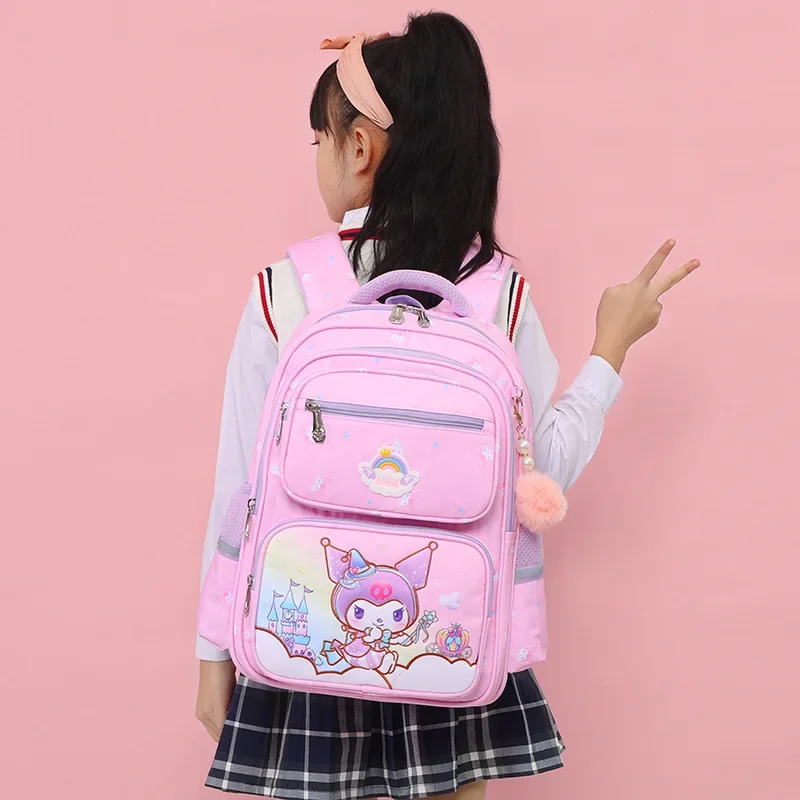 Cute Cartoon Girl Backpack Elementary School Students with Multiple Compartments Large Capacity Pupil Schoolbag Kuromi Sanrio