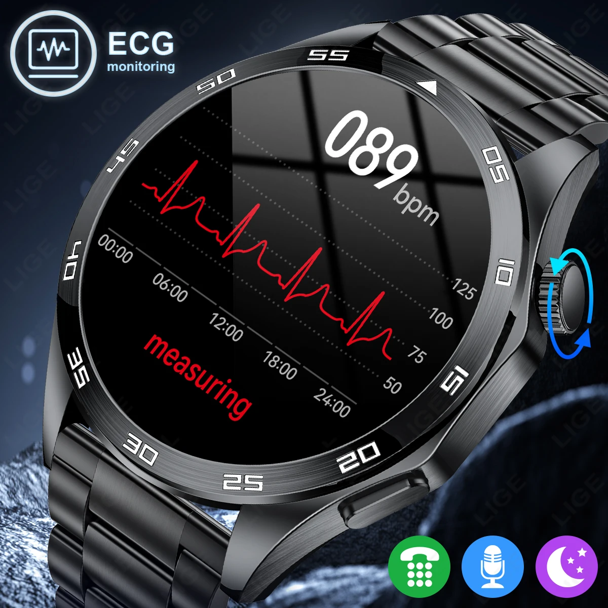 

New ECG Smart Watch Men Heart Rate Sleep Health Bracelet AI Voice Bluetooth Calling Music Smartwatch Sports HD Call Health Clock