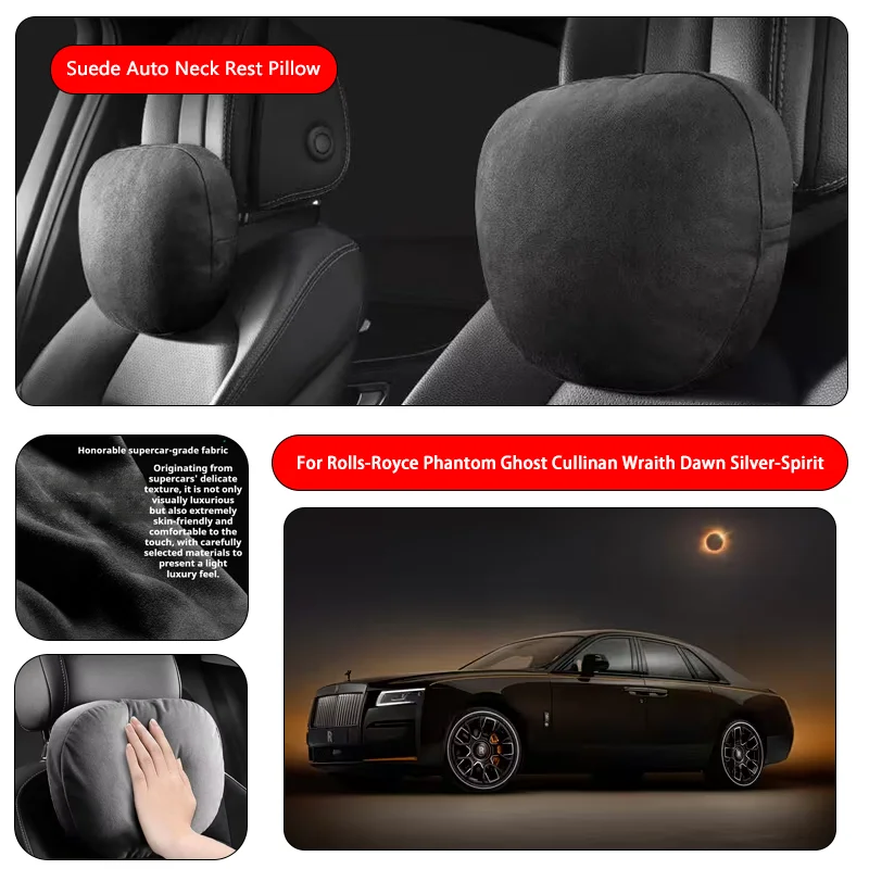 For Rolls-Royce Premium Faux Suede Neck Pillow car seat pillow car neck pillow Suede Fabric Car Headrest interior