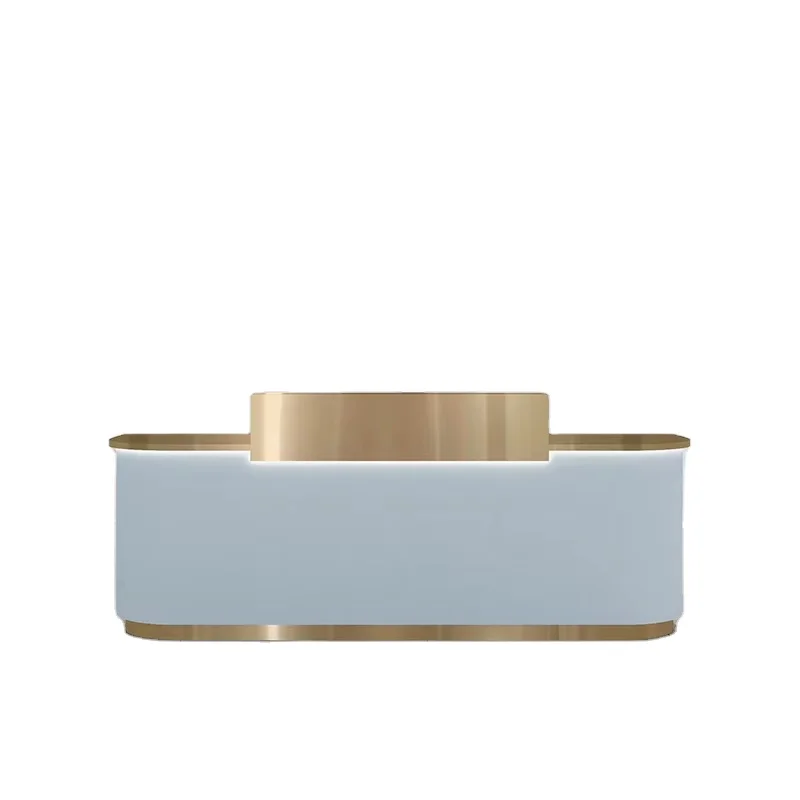 

High Quality White Gold Stainless Steel Hotel Reception Desk Wooden Front Desk Beauty Salon for Boutique