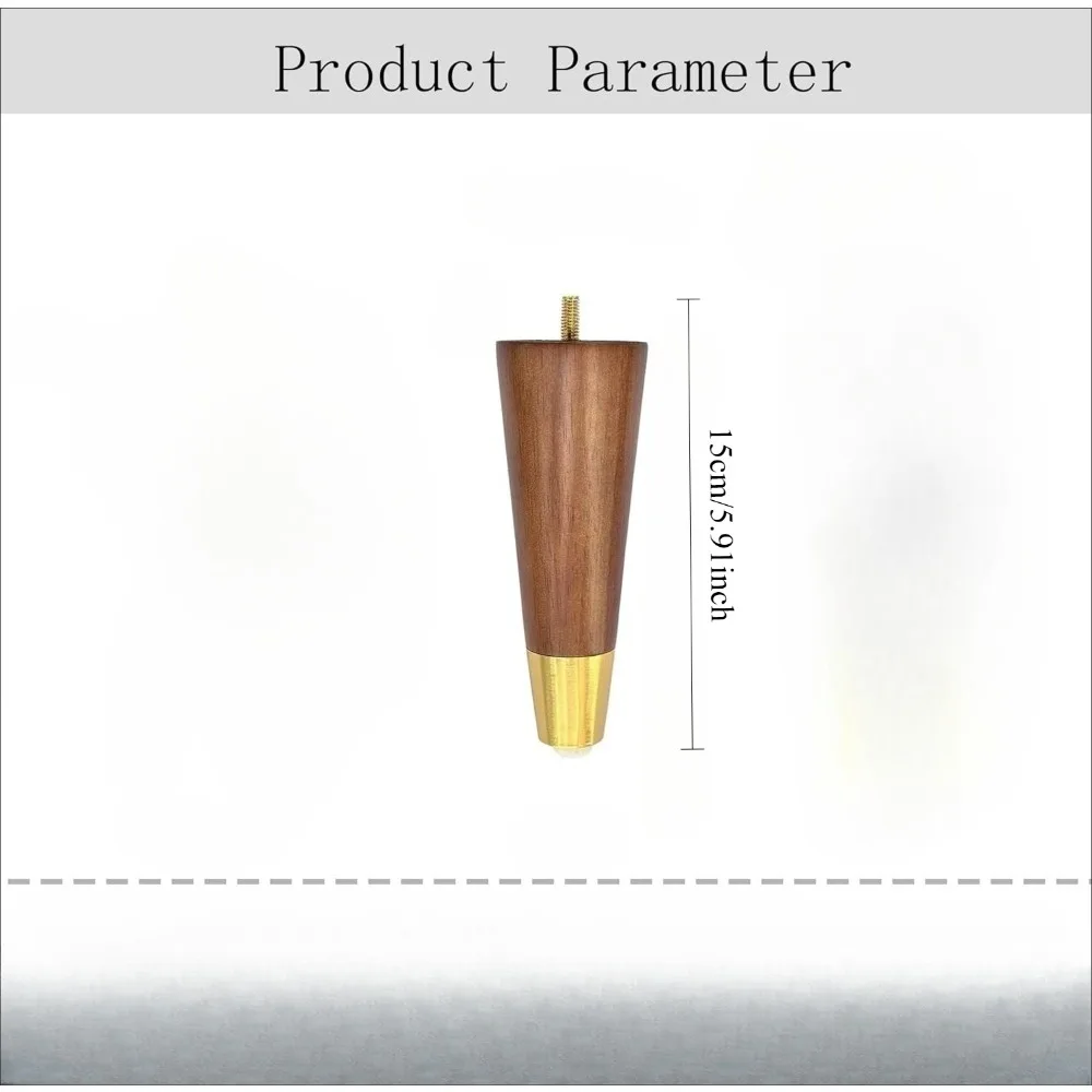 4pcs Hard Wood Furniture Legs Hardware Replacement Round Legs for Couch Dresser Cabinet Vanity Ottoman Walnut Color Sofa Legs