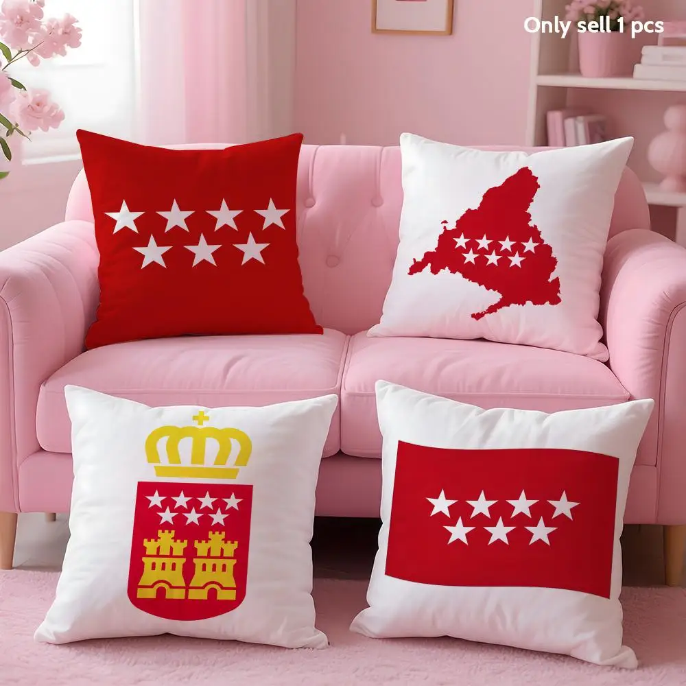 Community of Madrid Spain Cushion Cover Soft Short Plush Double-Sided Printing Home Decor Machine Washable Pillow Case Gift