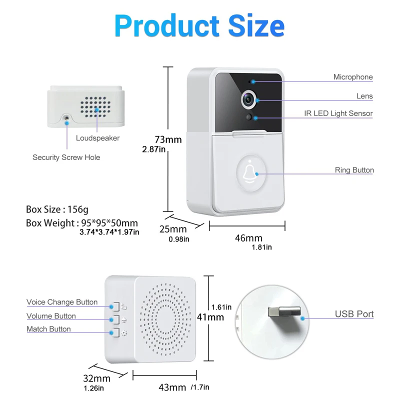 2.4G WIFI Video Doorbell Camera Wireless Night Vision Smart Home Security HD Door Bell Two Way Intercom Voice Change For Home