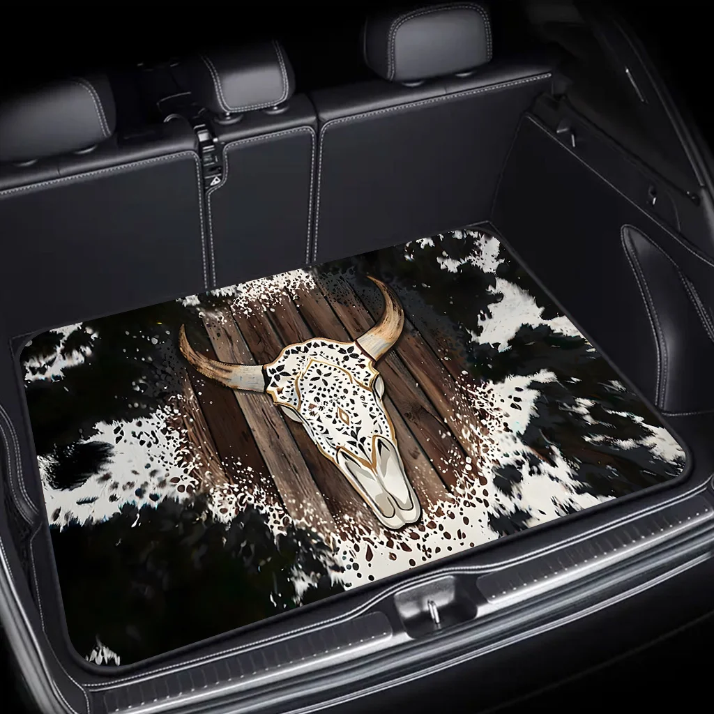 1pc, Cargo Liners With Bull Skull Design + Bohemian Style Trunk Mat, Durable And Machine Washable, Suitable For Sedans, Trucks,