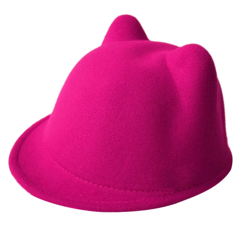 New Lovely Kids Boys Girls for Cat Ear Fedora Solid Bowler Wool Felt Ha Drop Shipping