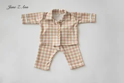 Newborn baby photo props infant plaid sleeping outfits top+pants good night theme sutido home shooting easy to match item