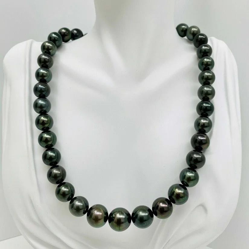 Fashion Jewelry AAAA 9-10mm REAL NATURAL south sea Black Round pearl necklace 18