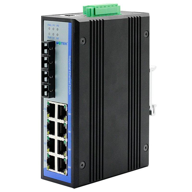 UOTEK 10 Ports Industrial Gigabit Managed Ethernet Switch Ethernet Layer 2 Protocols Din-rail Switch UT-62010G-8GT2GSC-MNF