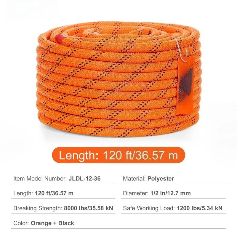 

Double Braided Rope 1/2" x 120' For Tree Work Rock Climbing Emergency Rescue 48-Strand Construction 8000 LBS Breaking Strength High Tensile Strength Polyester Cord Multi-Purpose Outdoor Line Heavy Duty Utility Rope Blue White Pattern