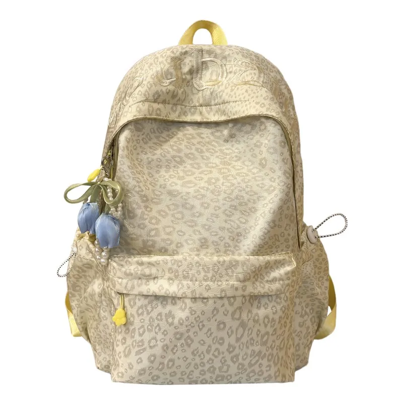 Women Casual Y2K Schoolbag Large Capacity Versatile Backpack Zipper Closure Nylon Floral Pattern Schoolbag Travel Work Rucksack