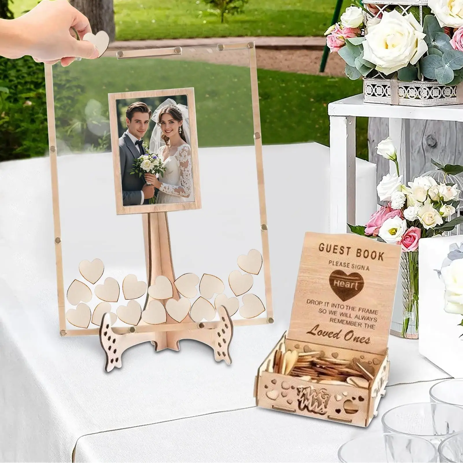 

Wedding Guest Book Alternative Wedding Decor Drop Heart Guestbook 80 Wood Leaves Guest Sign in Wedding Decoration for Reception
