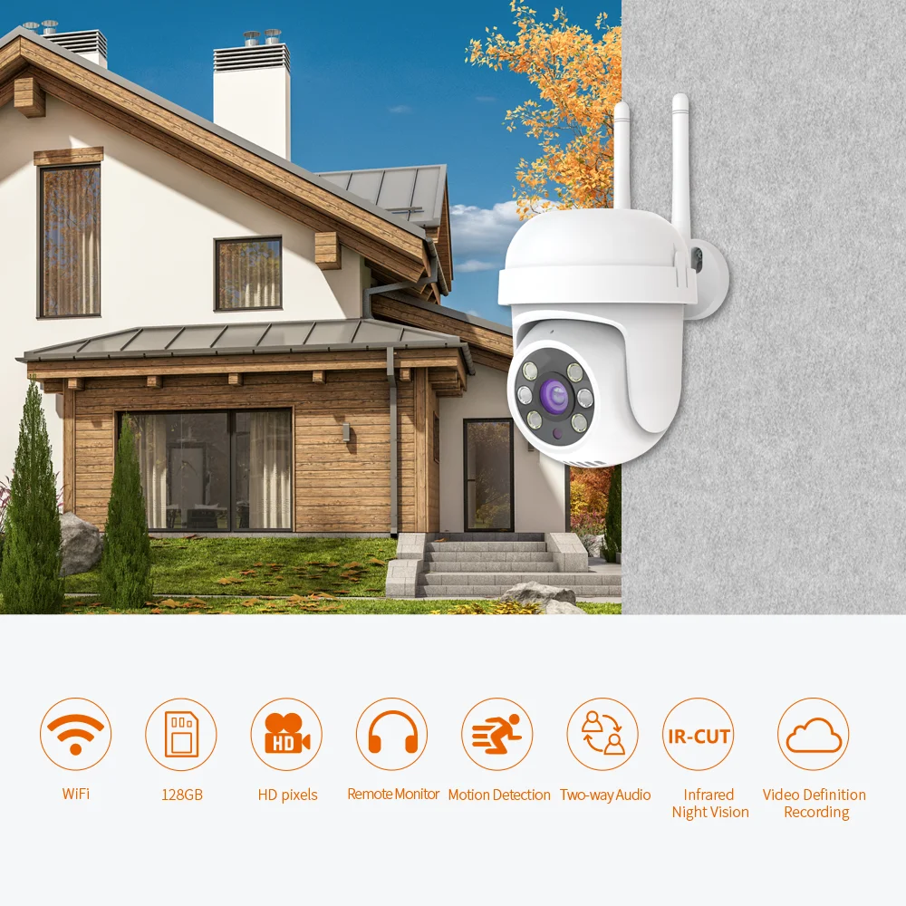 Cámara de seguridad inalámbrica para exteriores, videocámara PTZ HD de 1080P, WiFi, 2,4G, IP, detección de movimiento, 2MP, Audio bidireccional,