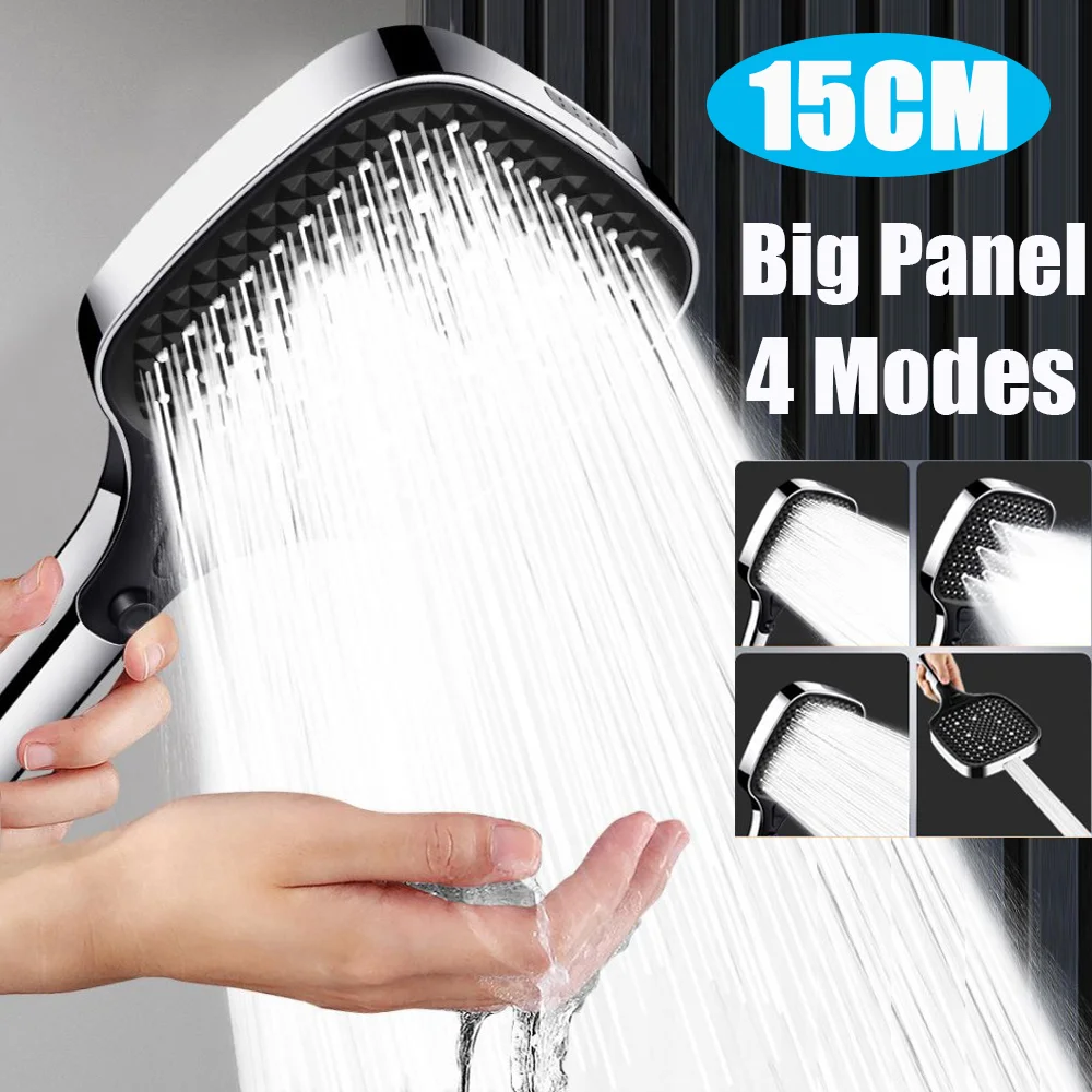 

Upgraded 15CM Big Panel Large Flow Square Shower Head 4 Modes Adjustable Shower Head High-pressure Water-saving Handheld Shower