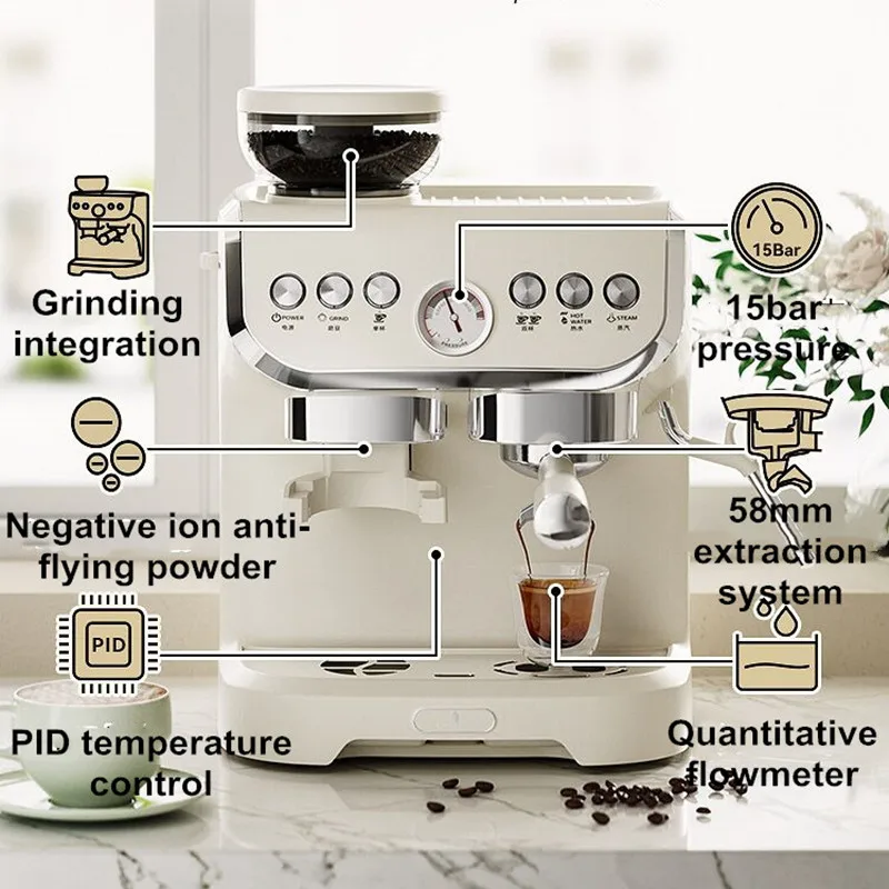 Italian Semi-Automatic Coffee Machine, Domestic Small-Sized Milk Foam Machine, Grinding Into One Semi-Commercial Household