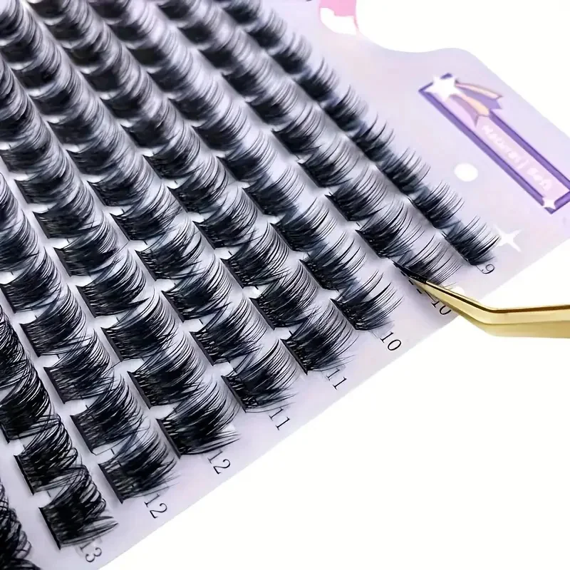 168 Clusters of False Eyelashes, 0.07 mm D-Shaped Curl, 9-16 mm Mixed Natural Style, 3D Volume Single Root Eyelash Extension