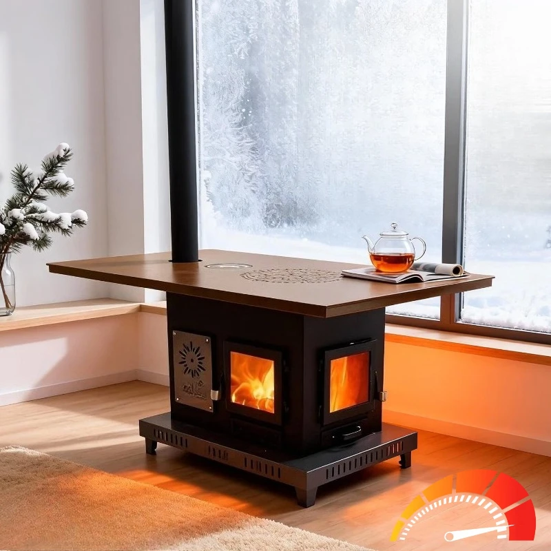 Multifunctional three-sided viewing fireplace, square living room heating stove, baking stove