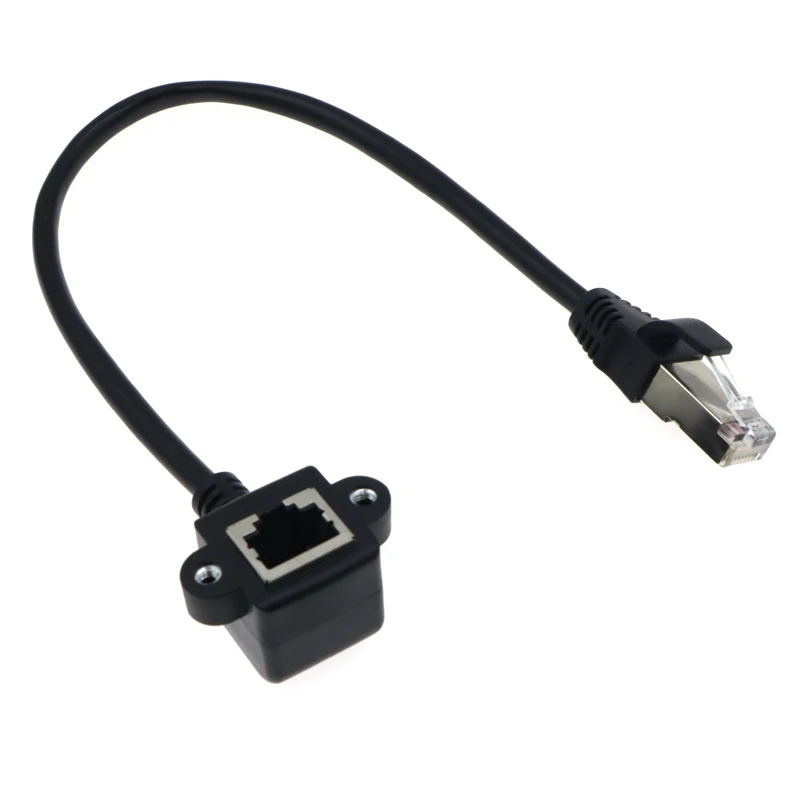 RJ45 Male-to-Female 90 Degree Angle LAN Ethernet Connection Extension Cable With Mounting Screw Holes for Computers and Routers