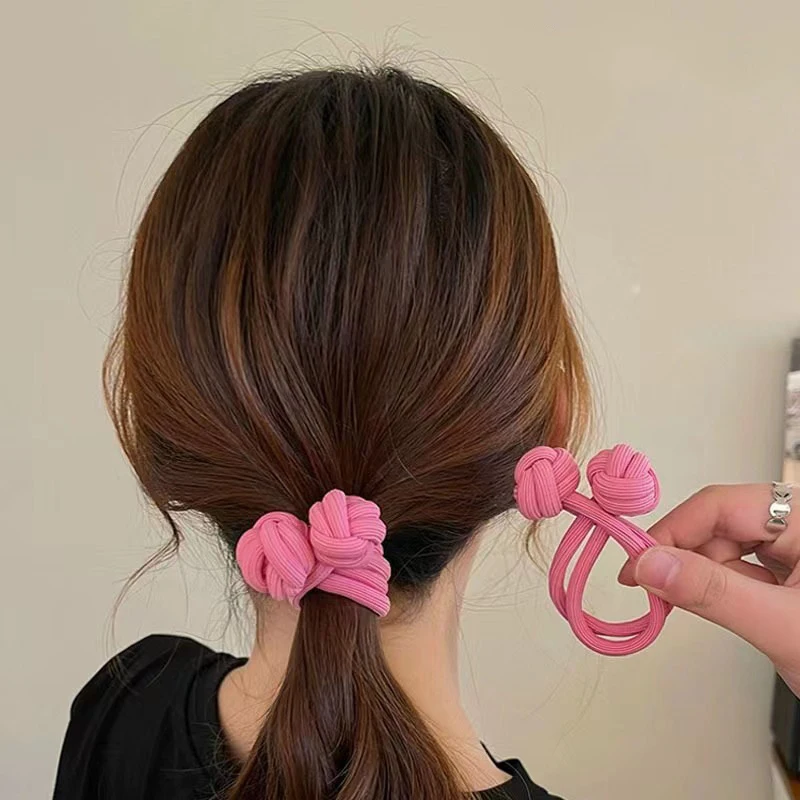 AWAYTR New Large Chinese Knot Hair Rope Tie Black Pink Rubber Bands Kids Cute Simple Hairbands Durable Student Hair Accessories