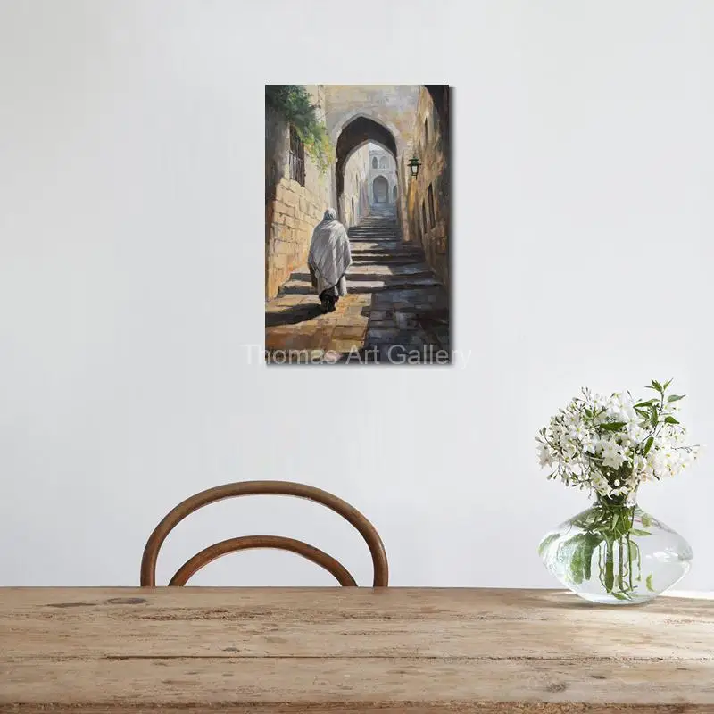 Large Old Jerusalem Landscape Canvas Printed Splitting the Red Sea Jewish Religious Wall Art for Judaica Living Room Home Decor