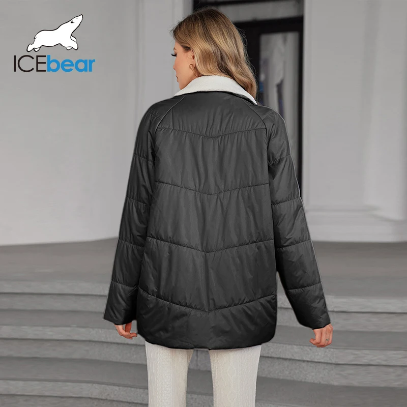 ICEbear 2024 New Spring Women\'s Coat Short Thin Cotton Slim Parkas Slant Pockets Hooded Zipper Style Women Jacket GWC4795I