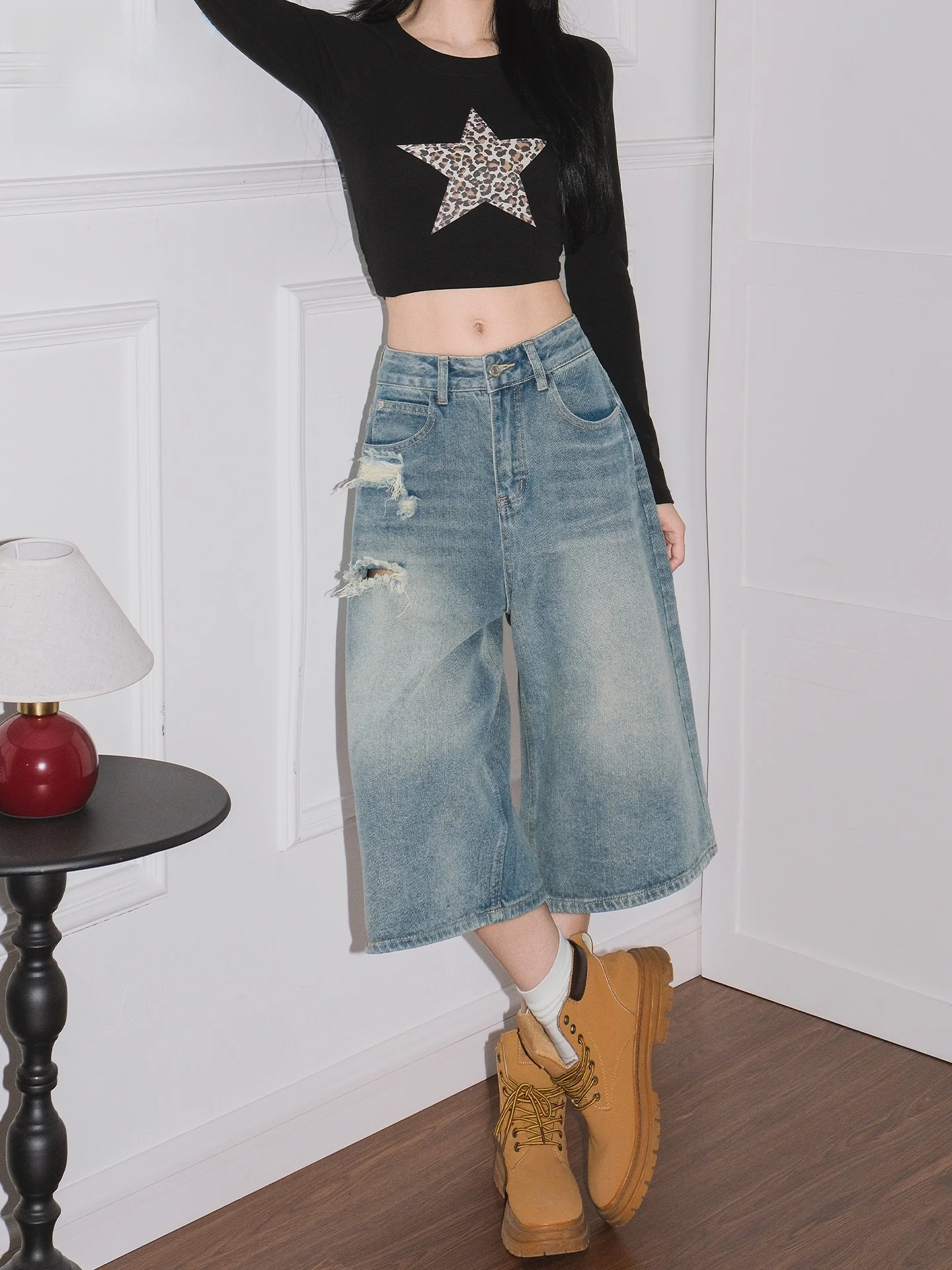 

Светло-голубые женские джинсы прямого кроя в американском стиле, свободные широкие брюки в пол, летние, повседневные, с высокой талией, для стройности