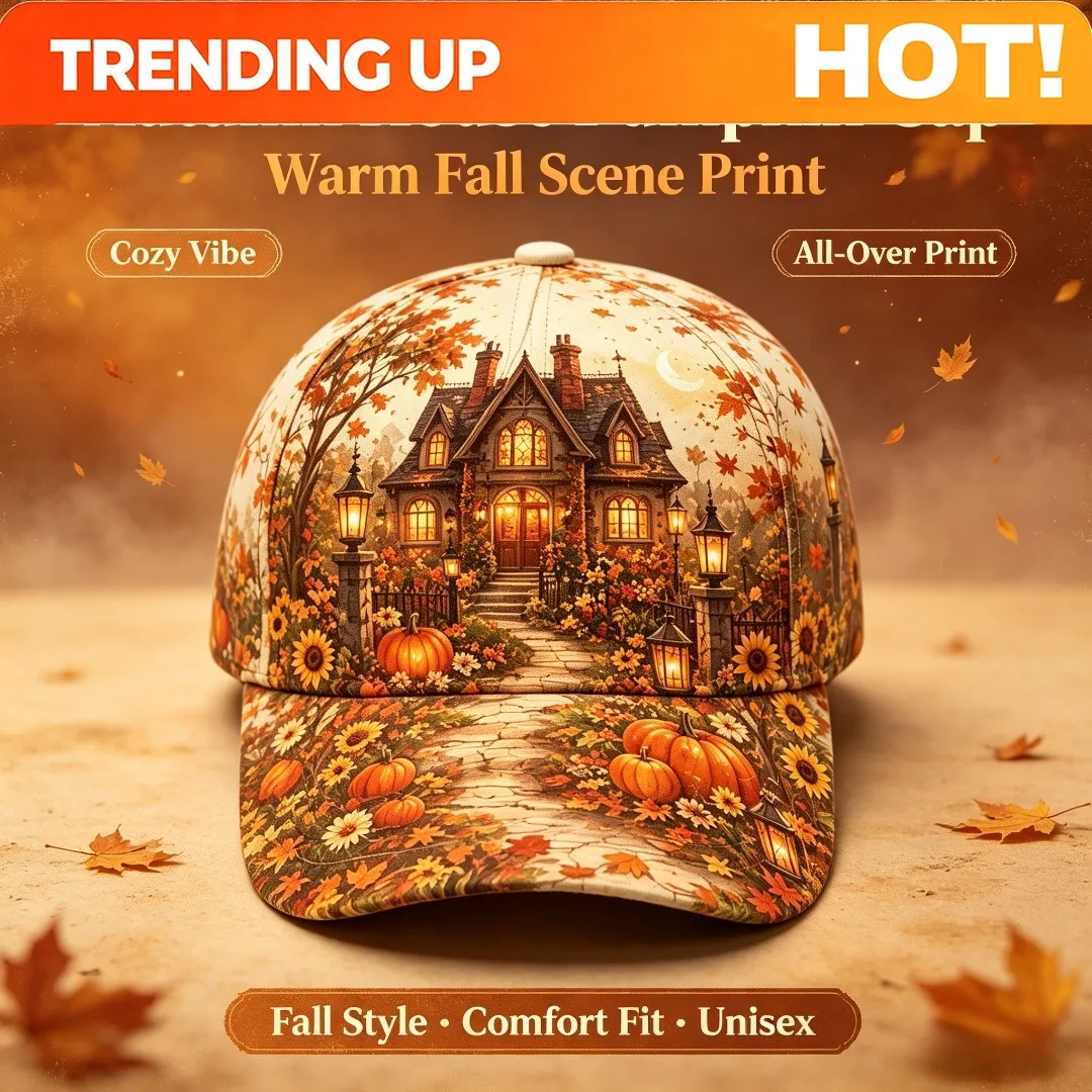 Customization Customization Men' & Women' Fall Maple Leaf & Pumpkin Baseball Cap - Lightweight Breathable Adjustable Hat With Au