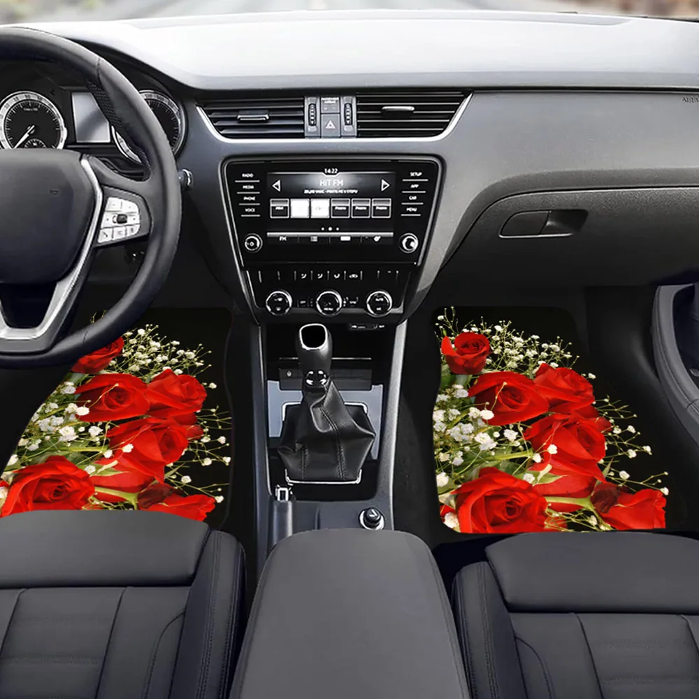 1 قطعة/2 قطعة/4 قطعة باقة من الورود نمط سيارة الكلمة حصيرة ، العالمي سيارة الجبهة والخلفية مقعد حصيرة سماكة آلة قابل للغسل الطابق Ma #2